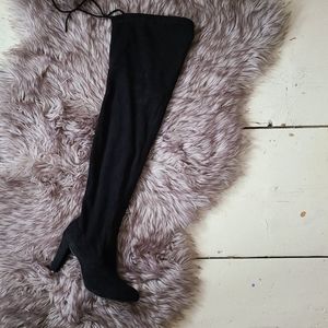 Thigh High Faux Suede Black Boots
